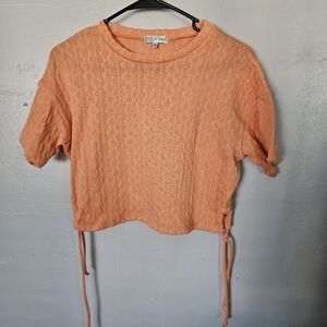 Fitz + Eddi Women's Small Orange Knit Short Sleeve Top Cropped Ruched Sides